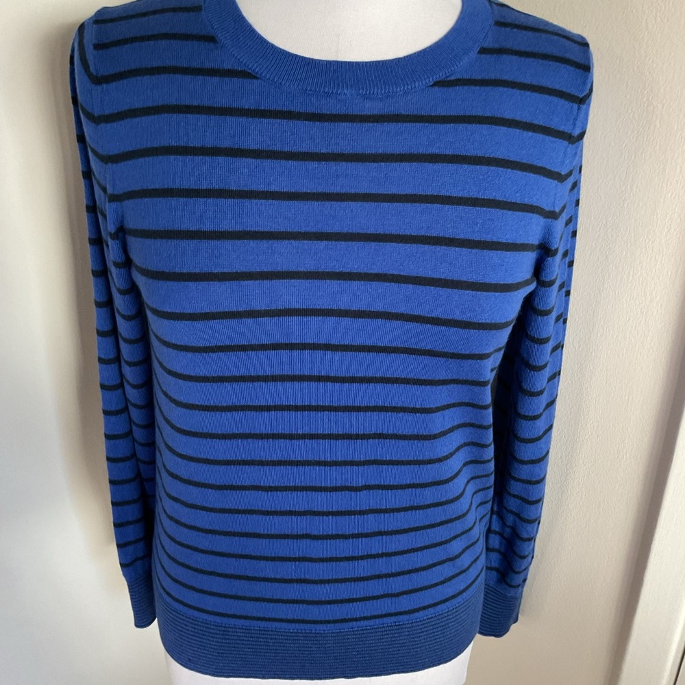 Banana Republic Black Label Silk Cashmere Striped Sweater Blue Black Medium - Picture 4 of 7